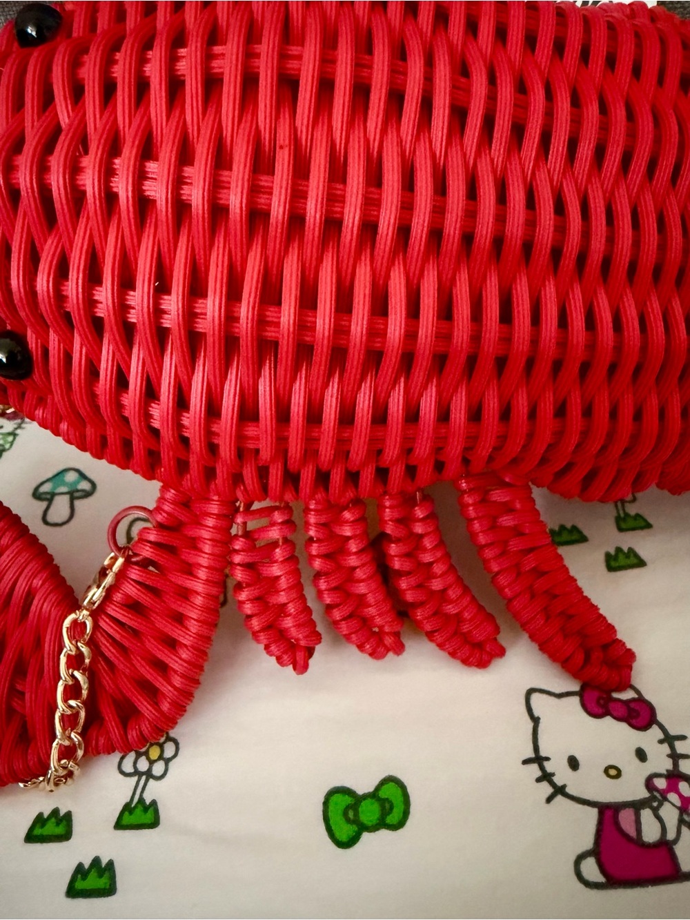 NWT Tommy Bahama red Lobster wicker straw bag purse with gold chain viral rare - Picture 7 of 12